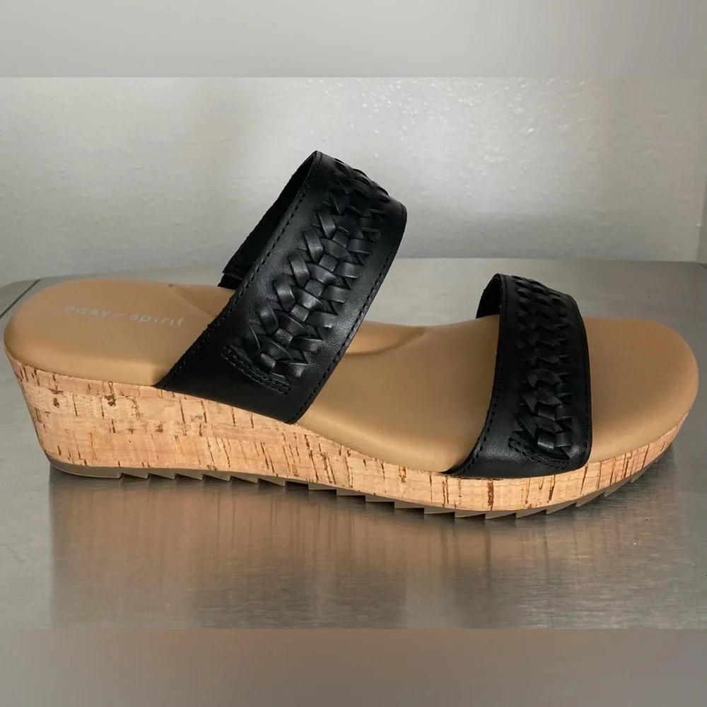 EASY SPIRIT … WOMENS Black and Tan Woven Wedges